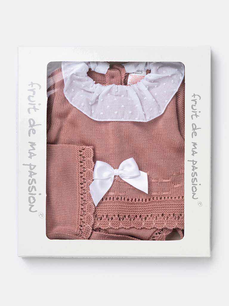 Baby Girl 3-piece Ruffle Knitted Gift Box Set - Dusty Pink