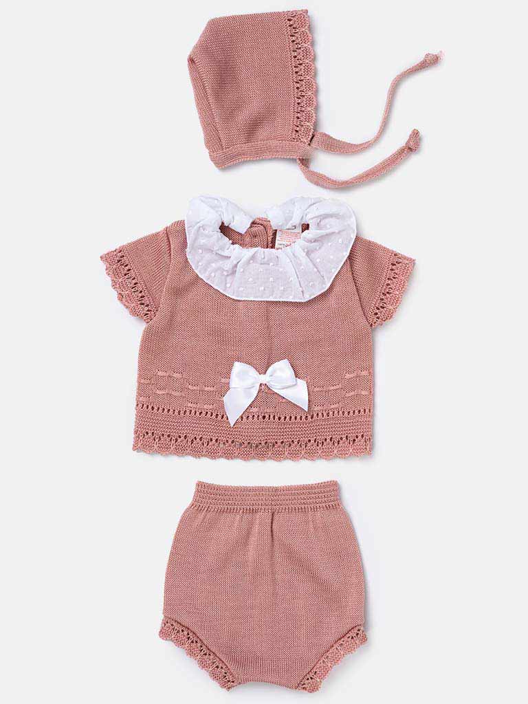 Baby Girl 3-piece Ruffle Knitted Gift Box Set - Dusty Pink