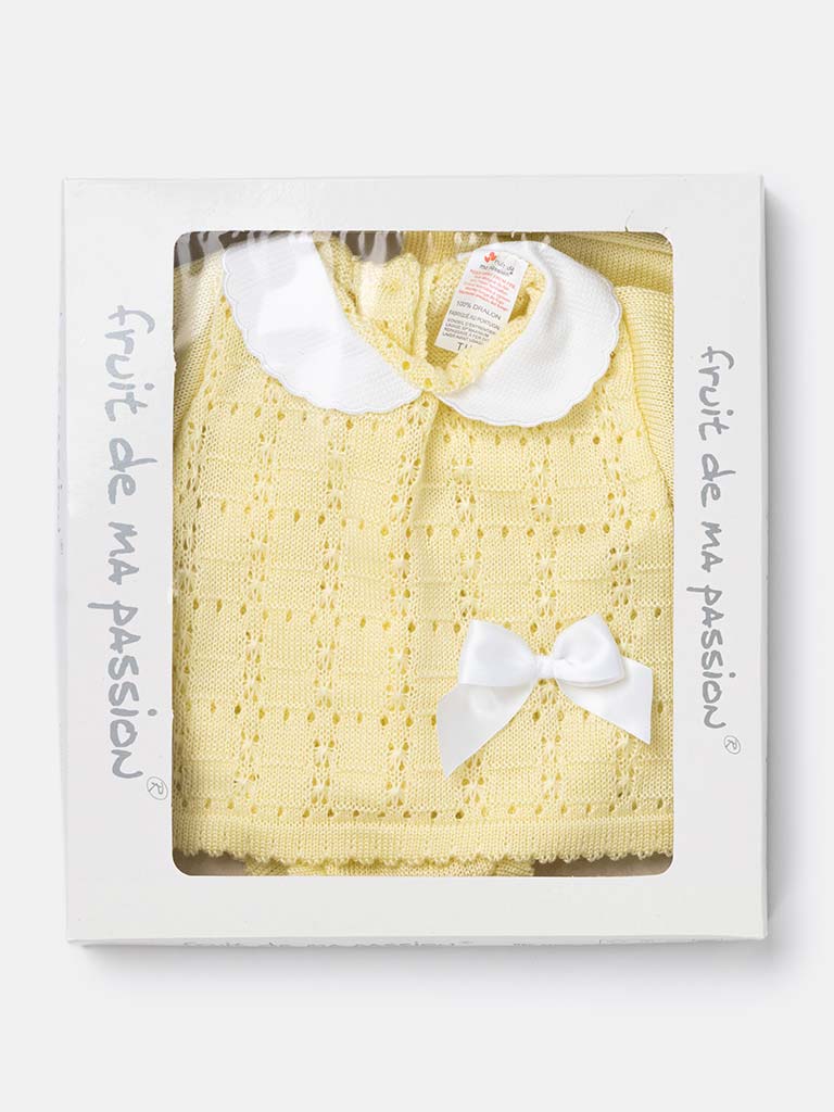 Baby Girl 3-piece Knitted Gift Box Set with Bow-Lemon Yellow