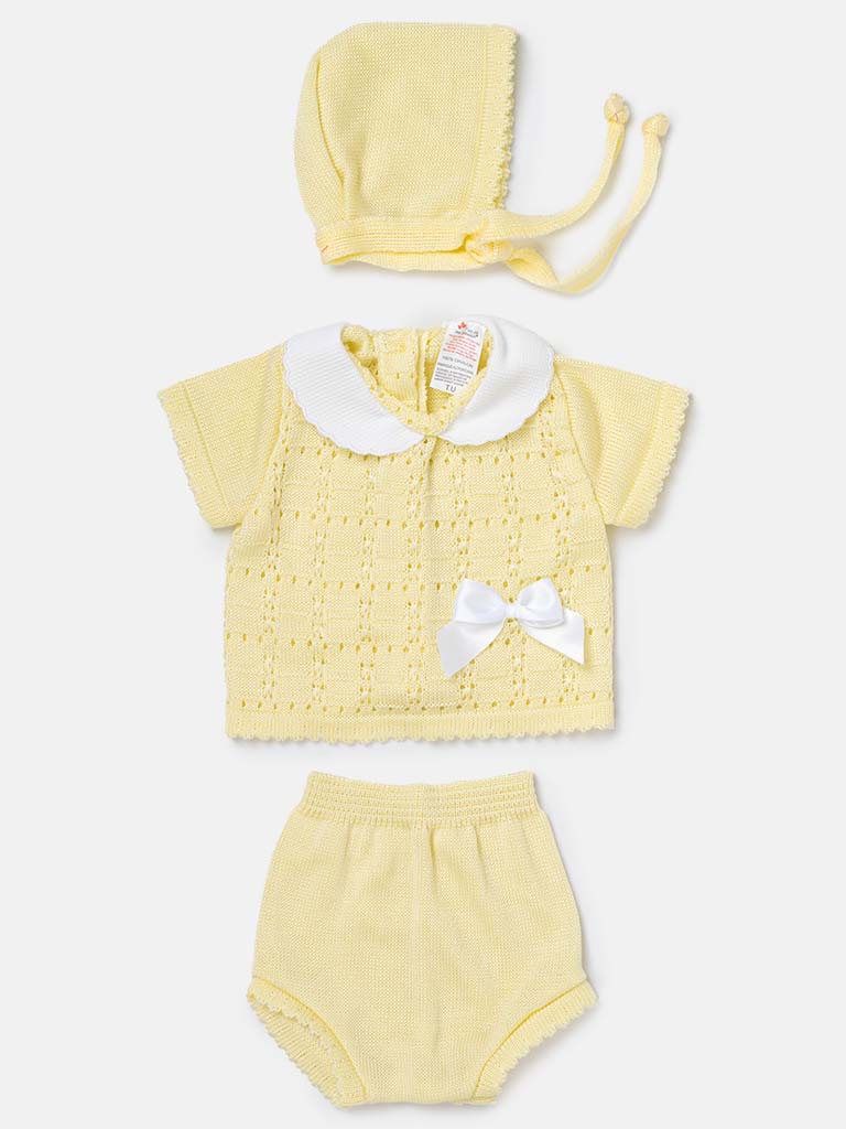 Baby Girl 3-piece Knitted Gift Box Set with Bow - Lemon Yellow