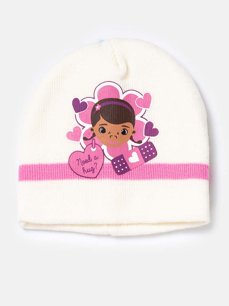 Doc McStuffins Baby Girl Knitted Beanie Hat-White & Pink