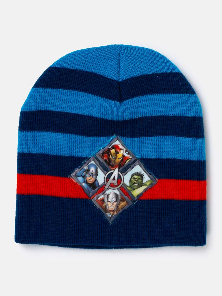 The Avengers Baby Boy Striped Knitted Beanie Hat-Blue & Red