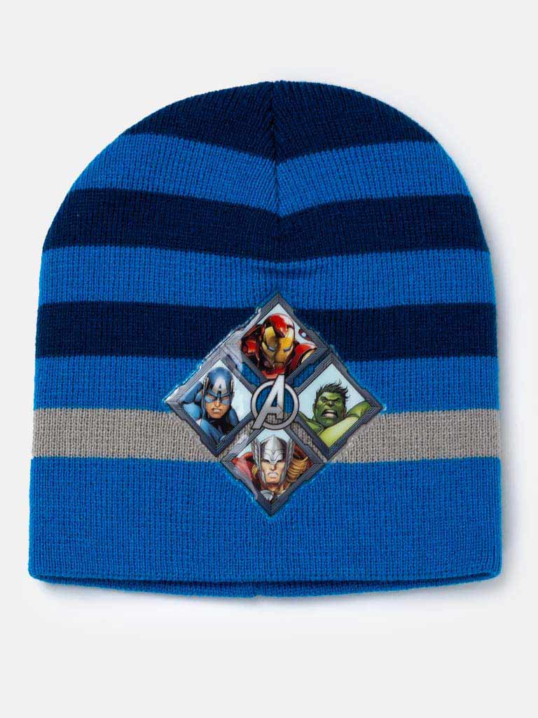 The Avengers Baby Boy Striped Knitted Beanie Hat-Blue & Grey