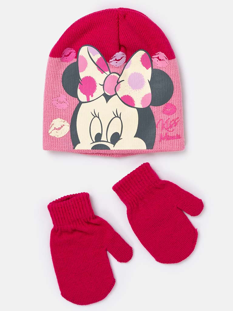 Minnie Mouse Baby Girl Knitted Hat & Mittens Set-Pink