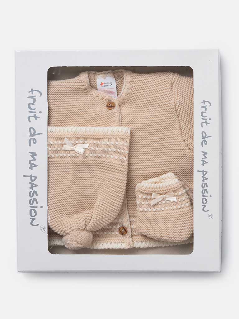 Baby Unisex Palma 3-piece Knitted Gift Box Set - Beige