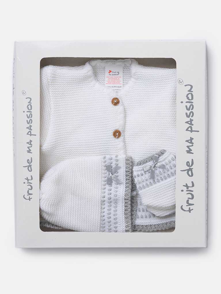 Baby Unisex Palma 3-piece Knitted Gift Box Set - White