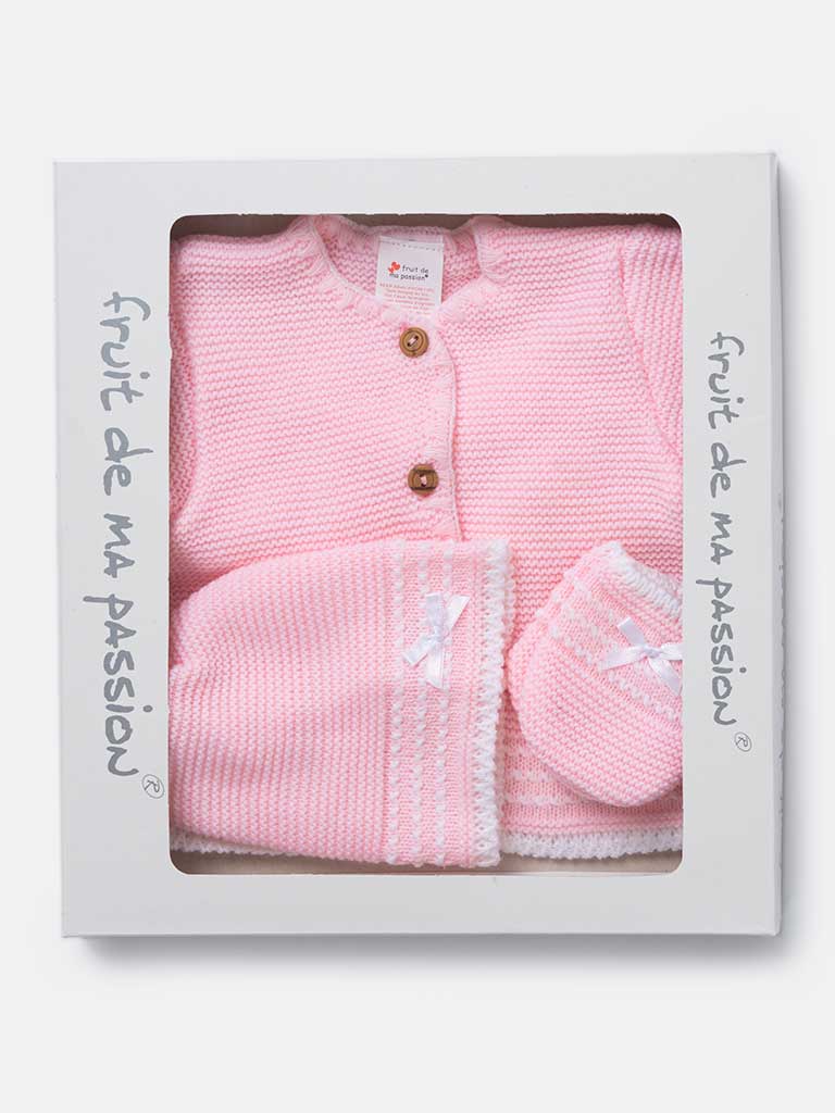 Baby Unisex Palma 3-piece Knitted Gift Box Set - Pink