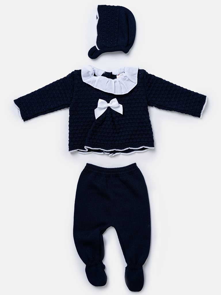 Baby Girl 3-piece Scallop Ruffle Knitted Gift Box Set - Dark Navy