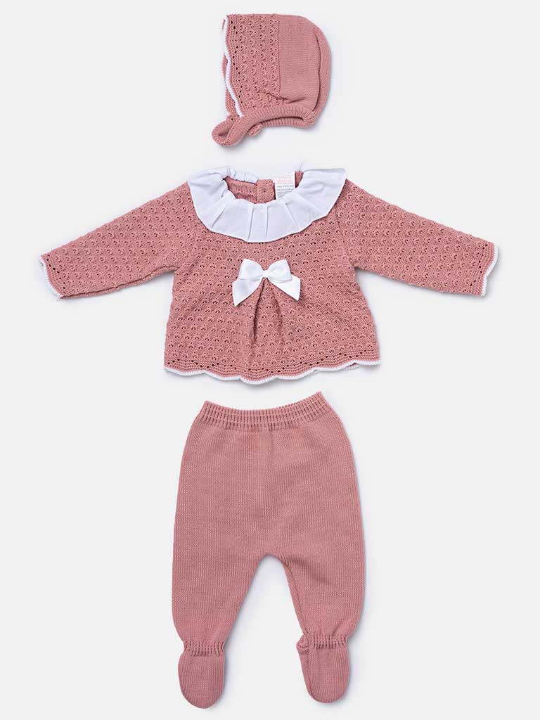 Baby Girl 3-piece Scallop Ruffle Knitted Gift Box Set - Dusty Pink