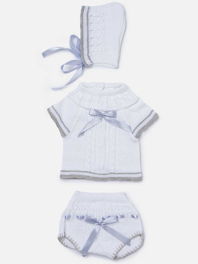 Baby Girl 3-piece Ribbon Knitted Gift Box Set - White
