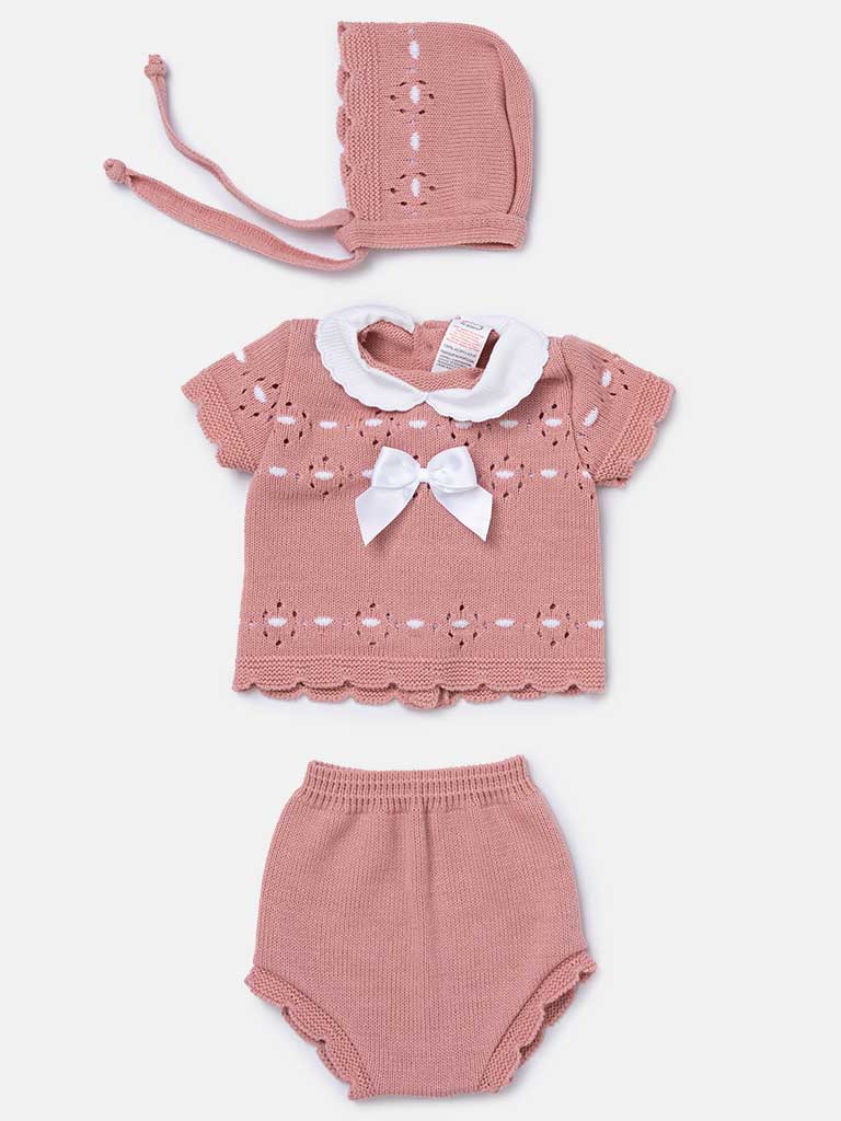 Baby Girl 3-piece Flower Knitted Gift Box Set - Dusty Pink