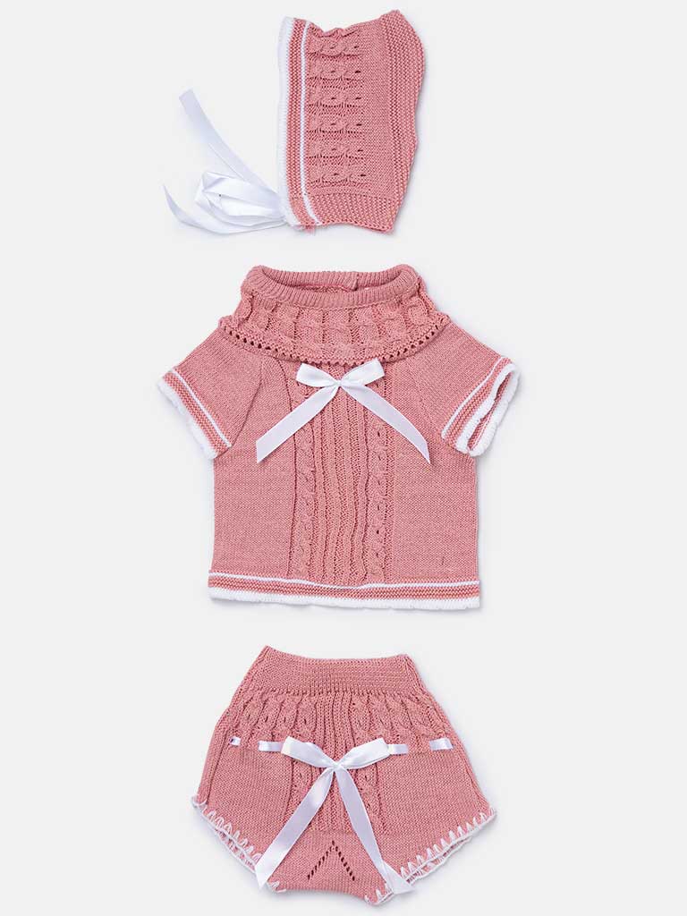Baby Girl 3-piece Ribbon Knitted Gift Box Set - Dusty Pink