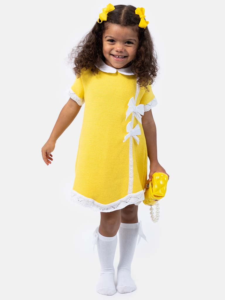 Baby Girl Paloma Collection Knitted Spanish Dress & Bonnet Set-Yellow