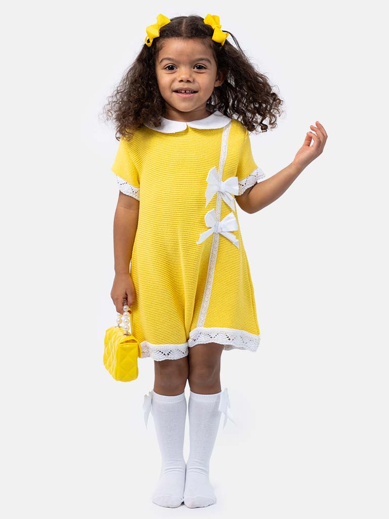 Baby Girl Paloma Collection Knitted Spanish Dress & Bonnet Set - Yellow