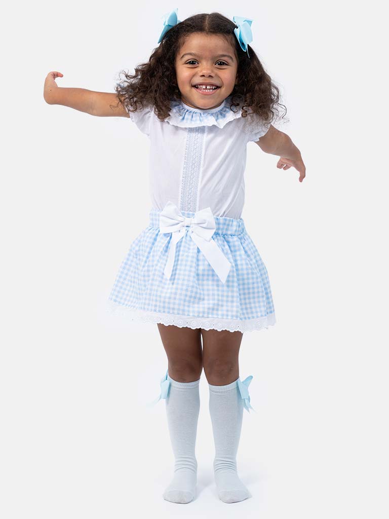Baby Girl Leti Collection Spanish Checked Romper Set - Baby Blue