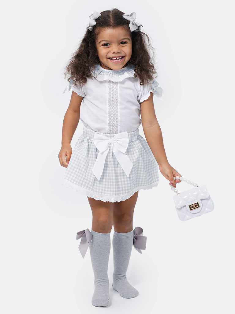 Baby Girl Leti Collection Spanish Checked Romper Set - Grey
