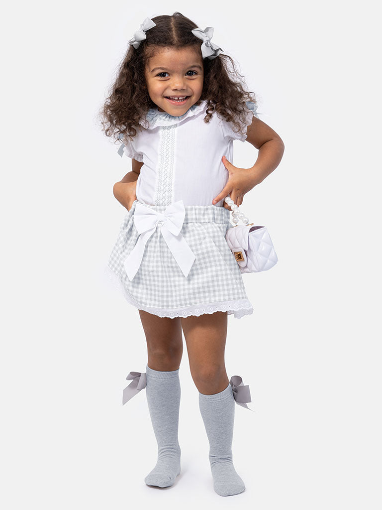 Baby Girl Leti Collection Spanish Checked Romper Set - Grey