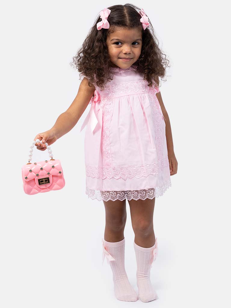 Baby Girl Spanish Ceremony Lace Dress-Baby Pink