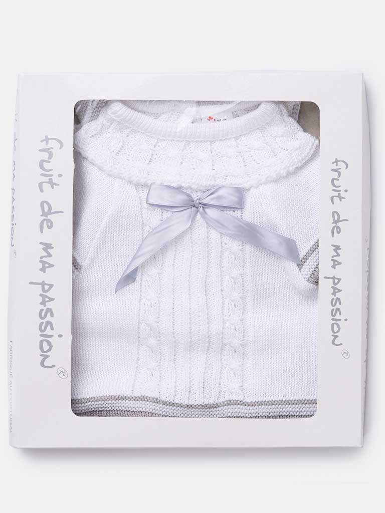 Baby Girl 3-piece Ribbon Knitted Gift Box Set-White