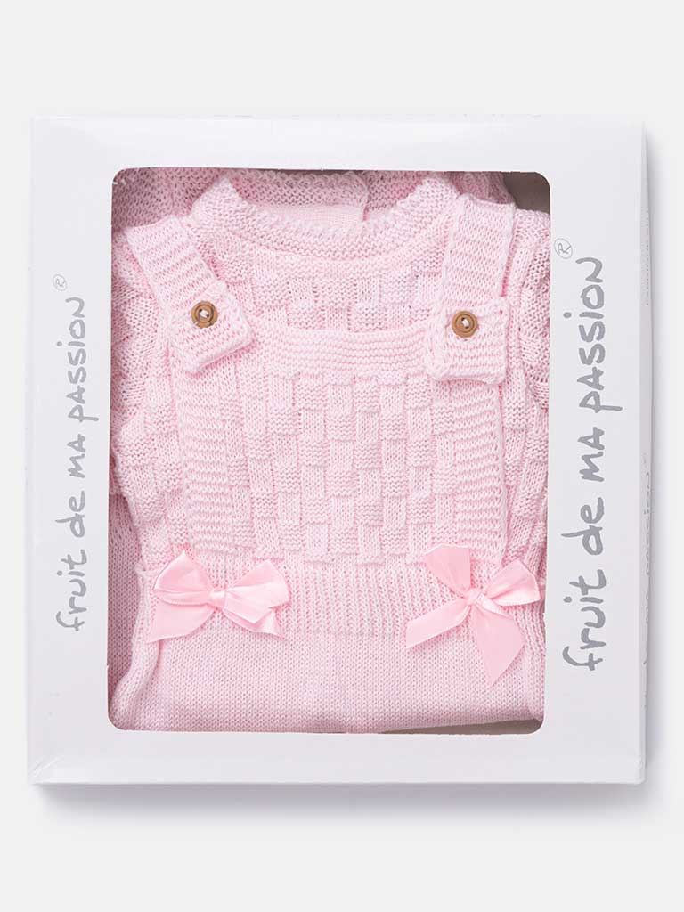 Baby Girl 4-piece Checked Knitted Gift Box Set - Baby Pink