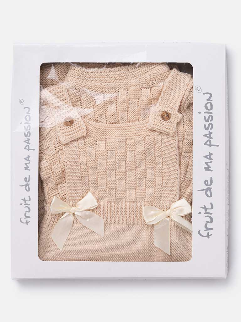 Baby Girl 4-piece Checked Knitted Gift Box Set - Beige