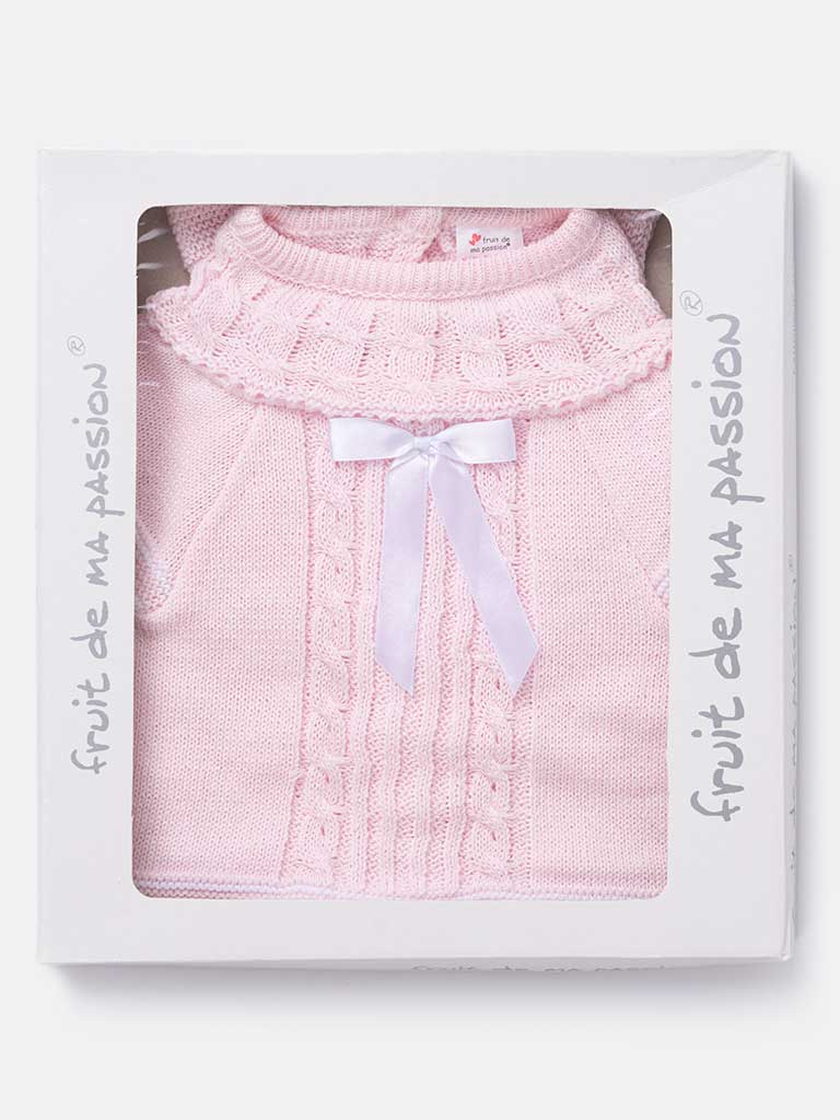 Baby Girl 3-piece Ribbon Knitted Gift Box Set - Baby Pink