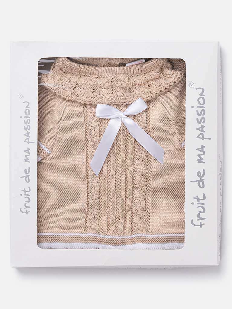Baby Girl 3-piece Ribbon Knitted Gift Box Set - Beige