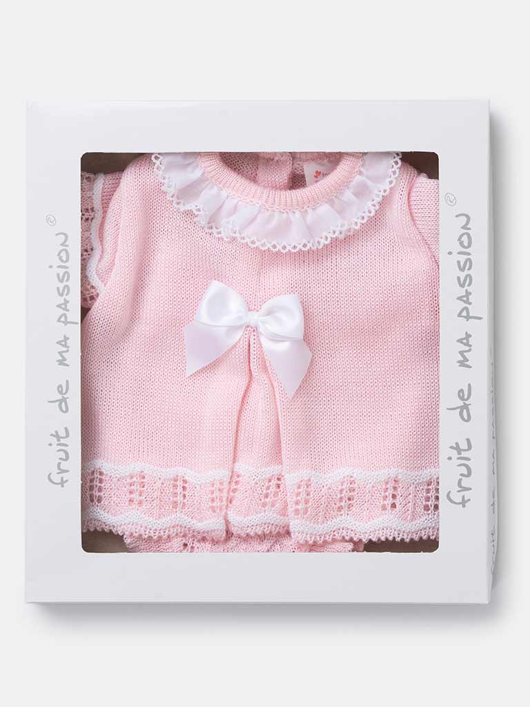 Baby Girl 3-piece Scallop Knitted Gift Box Set-Baby Pink