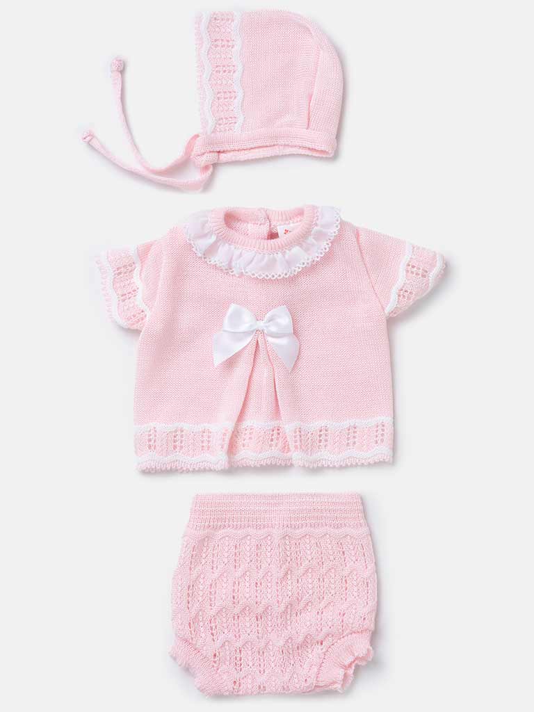 Baby Girl 3-piece Scallop Knitted Gift Box Set-Baby Pink