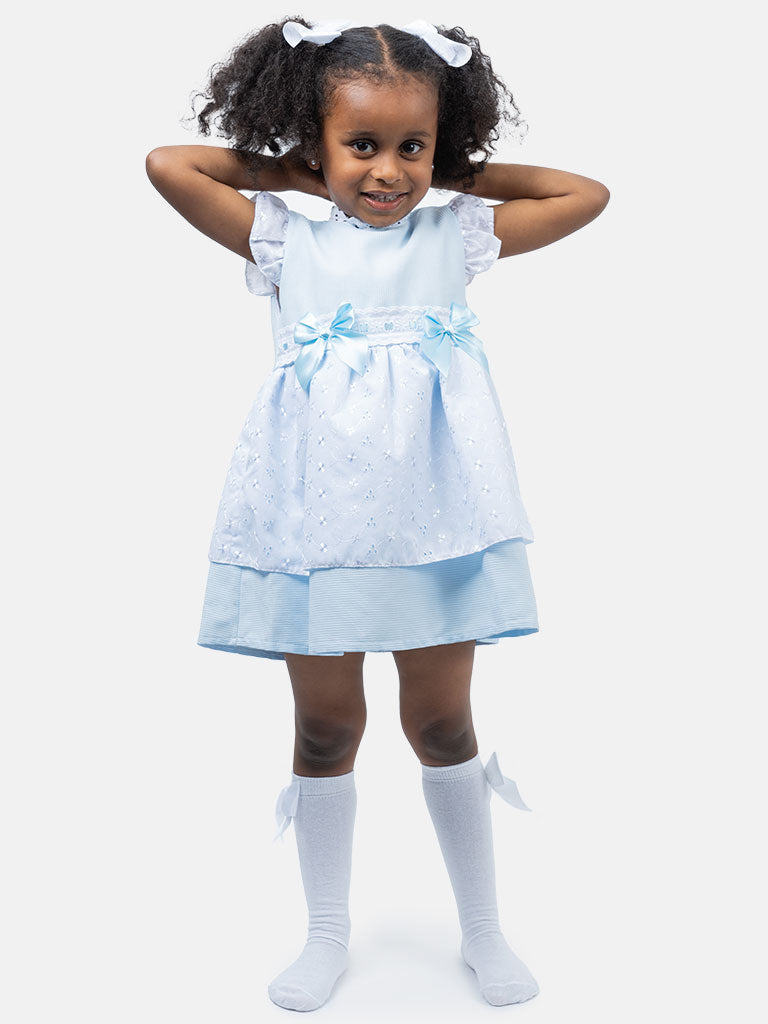 Baby Girl Estrella Collection Lace Spanish Dress - Baby Blue