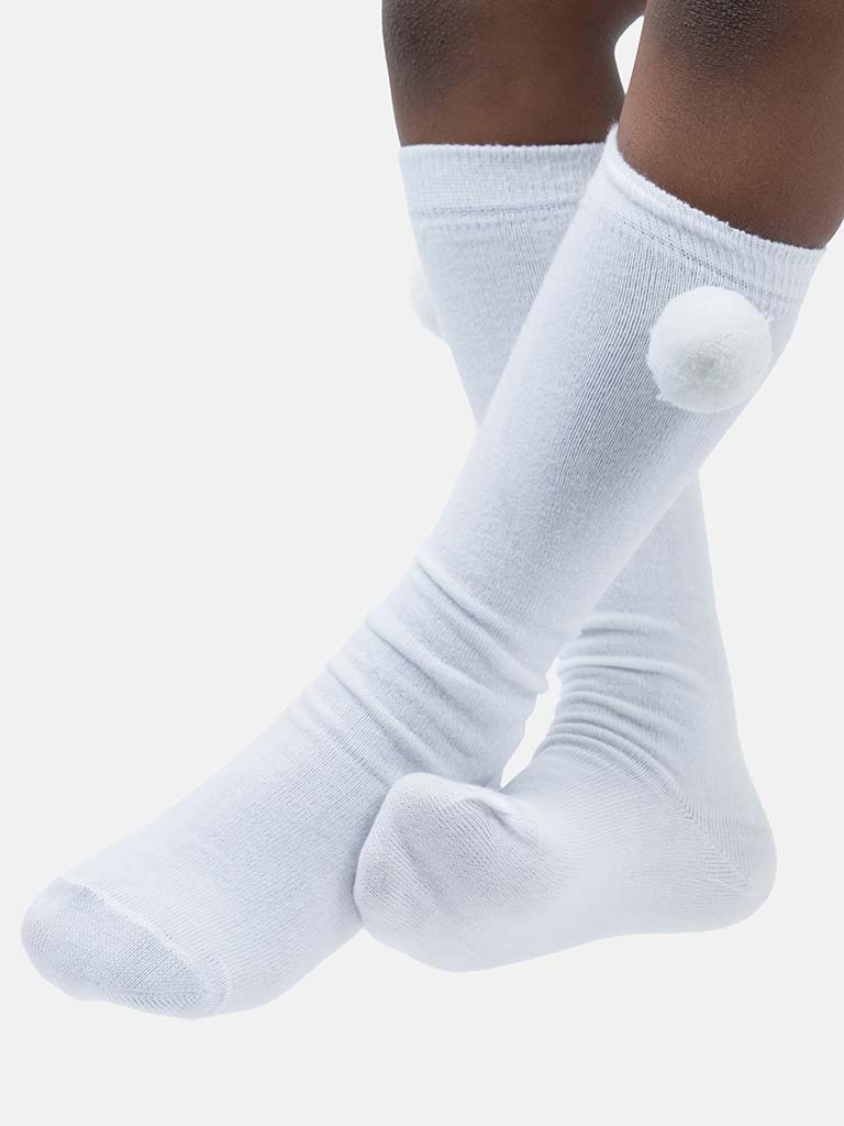 Baby Boy Vibrant Pom-pom Knee Socks-White