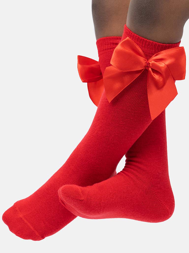 Baby Girl Vibrant Big Satin Bow Knee Socks - Red