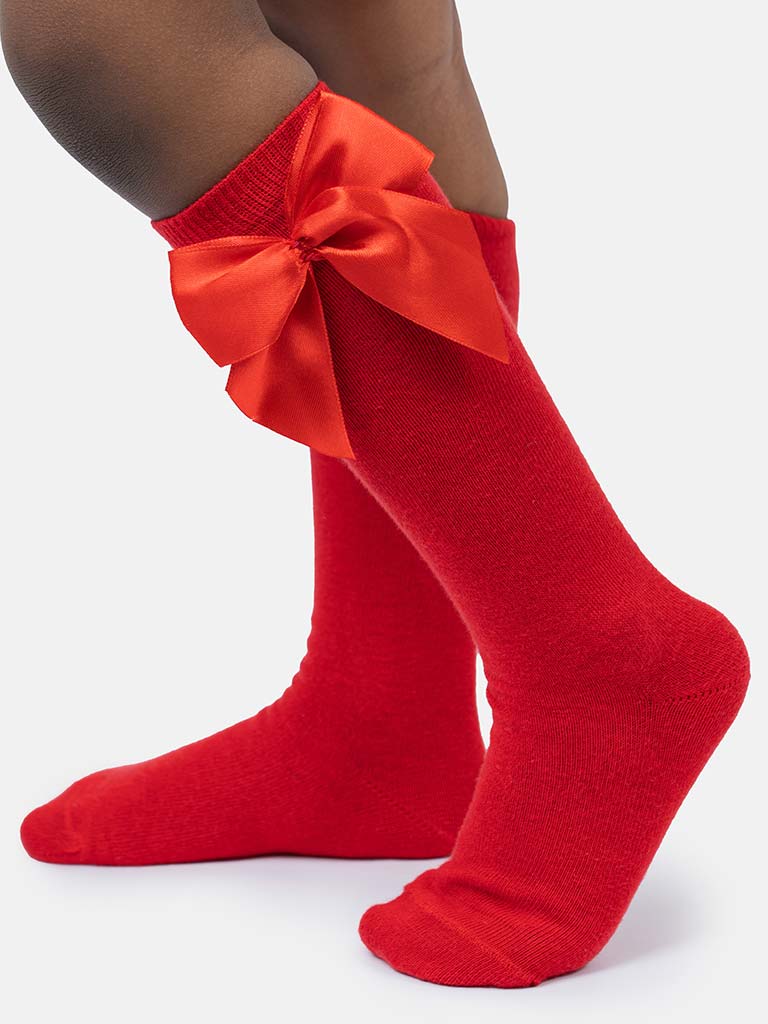 Baby Girl Vibrant Big Satin Bow Knee Socks - Red