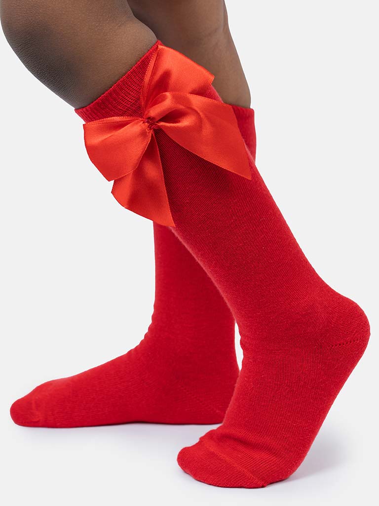 Baby Girl Vibrant Big Satin Bow Knee Socks-Red