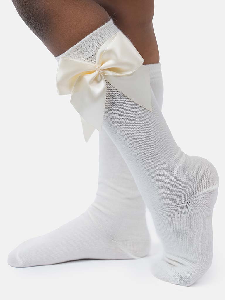 Baby Girl Vibrant Big Satin Bow Knee Socks-Cream/Ivory