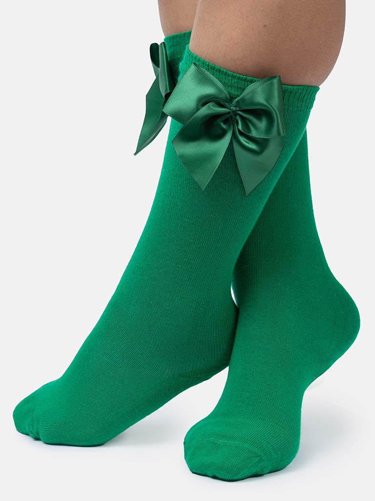 Baby Girl Vibrant Big Satin Bow Knee Socks - Green