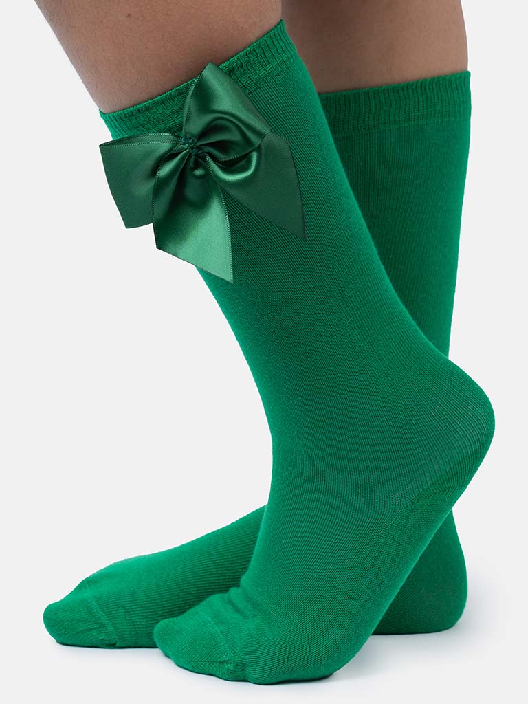 Baby Girl Vibrant Big Satin Bow Knee Socks - Green