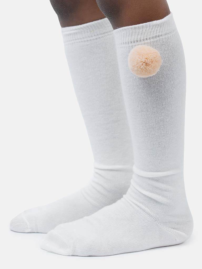 Baby Boy Vibrant Pom-pom Knee Socks-Cream/Ivory