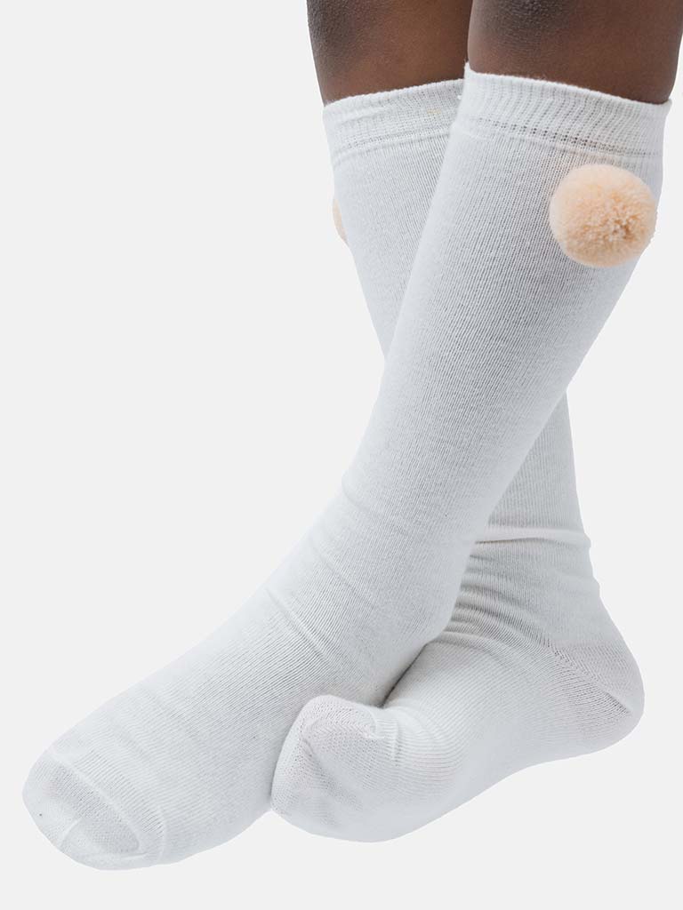 Baby Boy Vibrant Pom-pom Knee Socks-Cream/Ivory