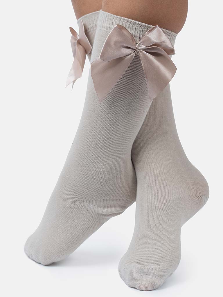 Baby Girl Vibrant Big Satin Bow Knee Socks - Champagne/Jaguar