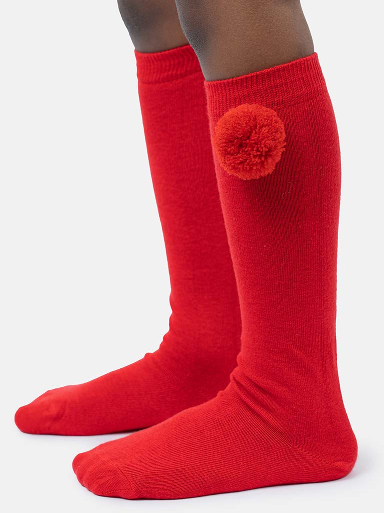 Baby Boy Vibrant Pom-pom Knee Socks-Red