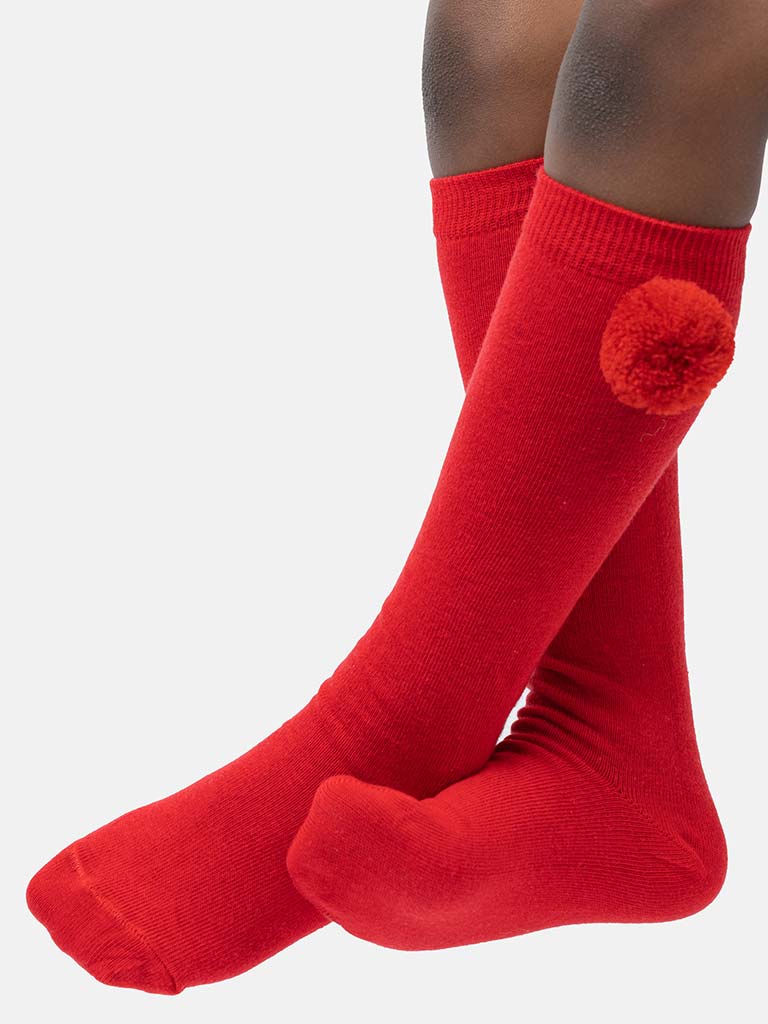 Baby Boy Vibrant Pom-pom Knee Socks-Red