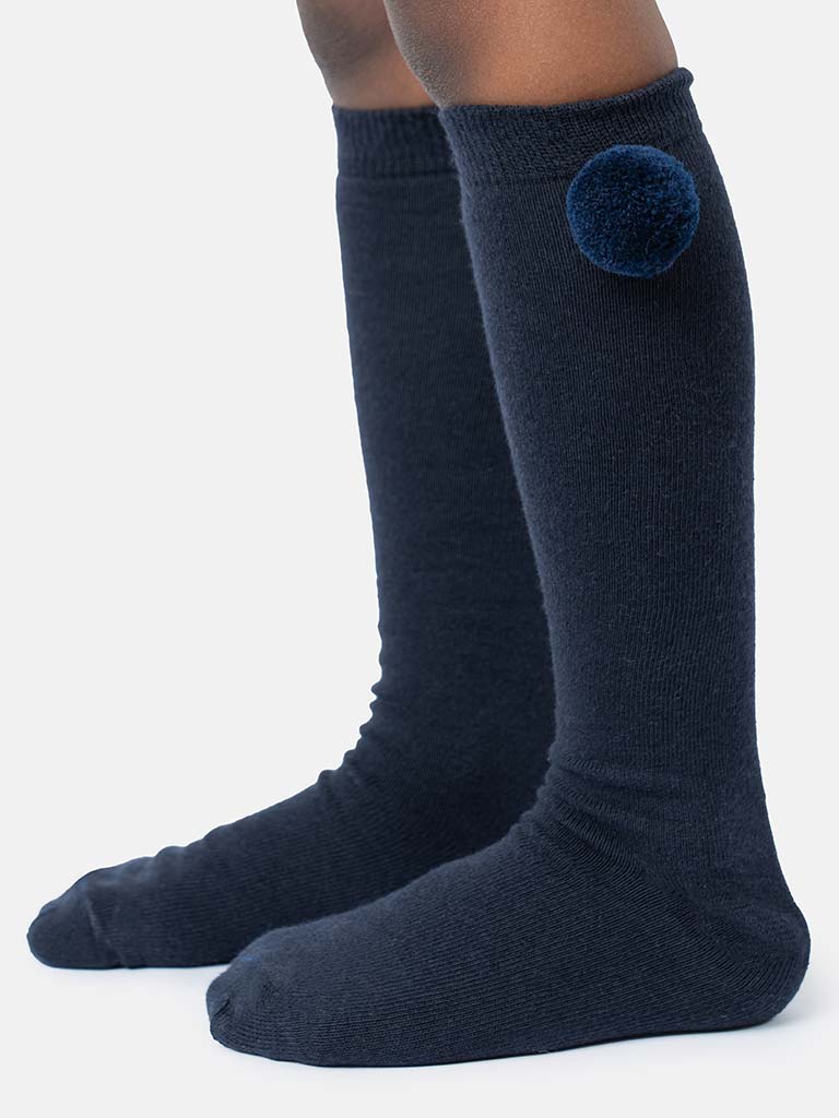Baby Boy Vibrant Pom-pom Knee Socks-Navy Blue