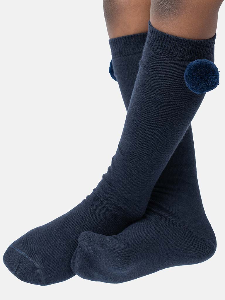 Baby Boy Vibrant Pom-pom Knee Socks-Navy Blue