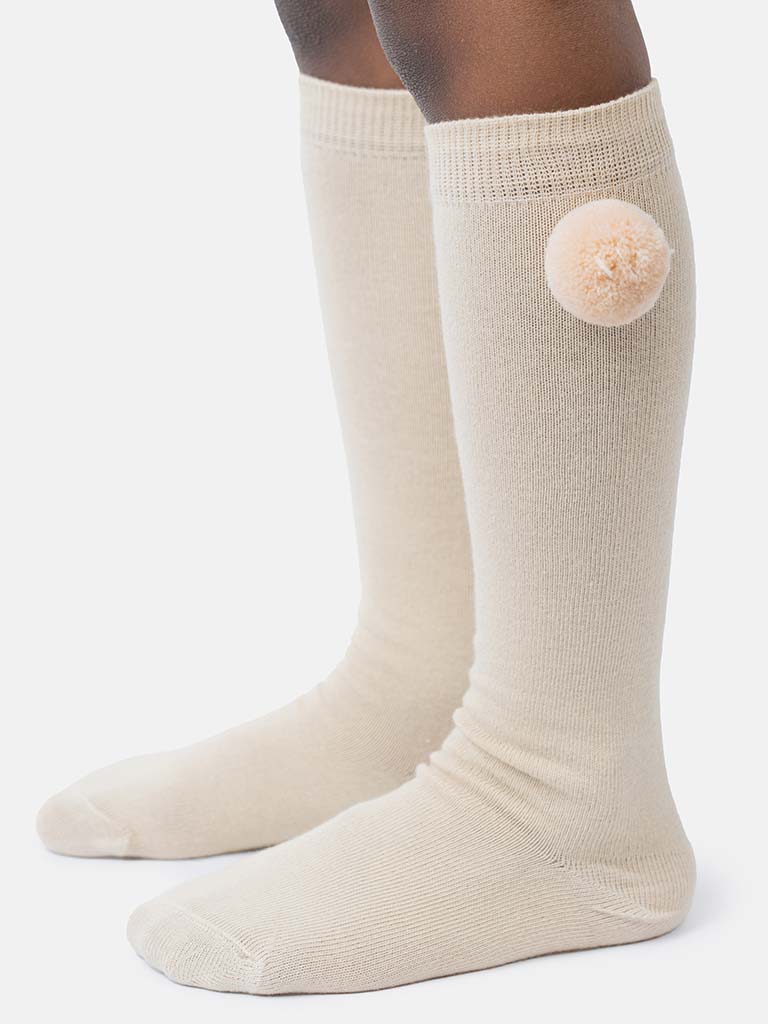 Baby Boy Vibrant Pom-pom Knee Socks-Beige