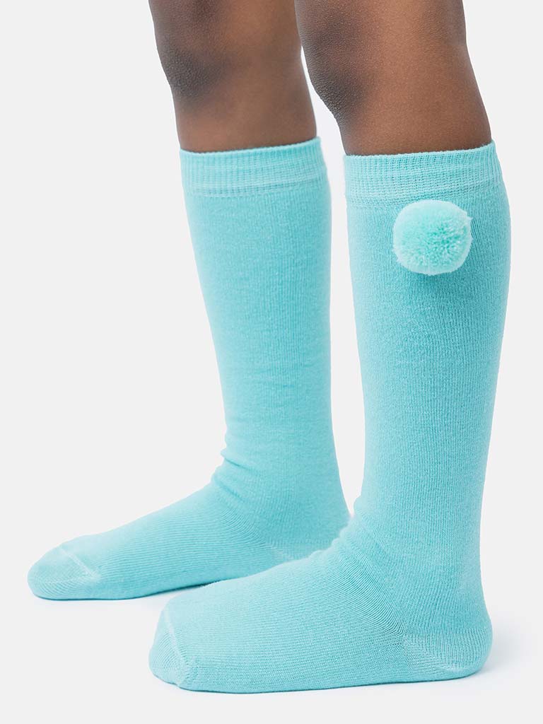 Baby Boy Vibrant Pom-pom Knee Socks-Aqua