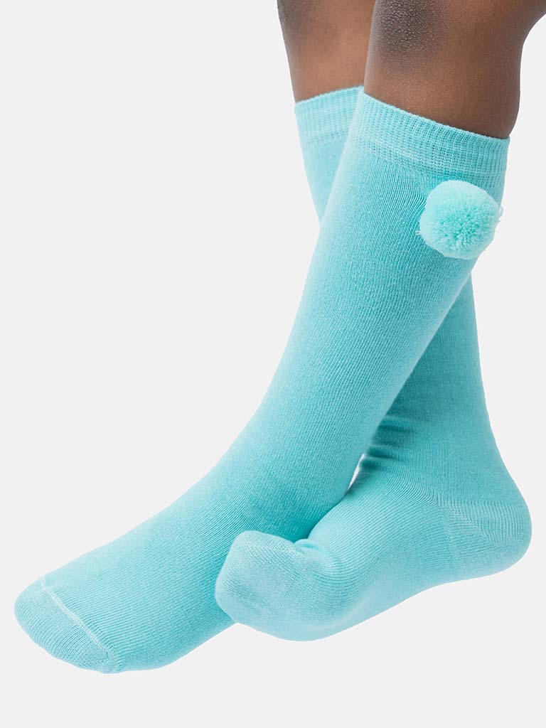 Baby Boy Vibrant Pom-pom Knee Socks-Aqua