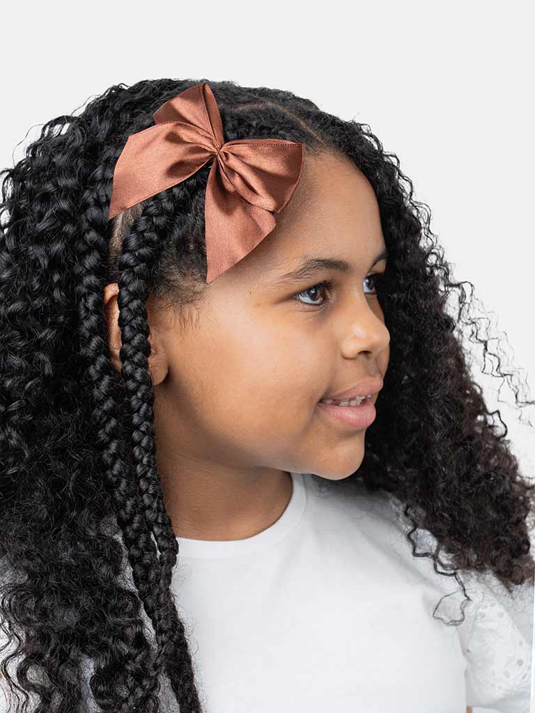 Baby Girl Vibrant Satin Bow Hairclip-Brown