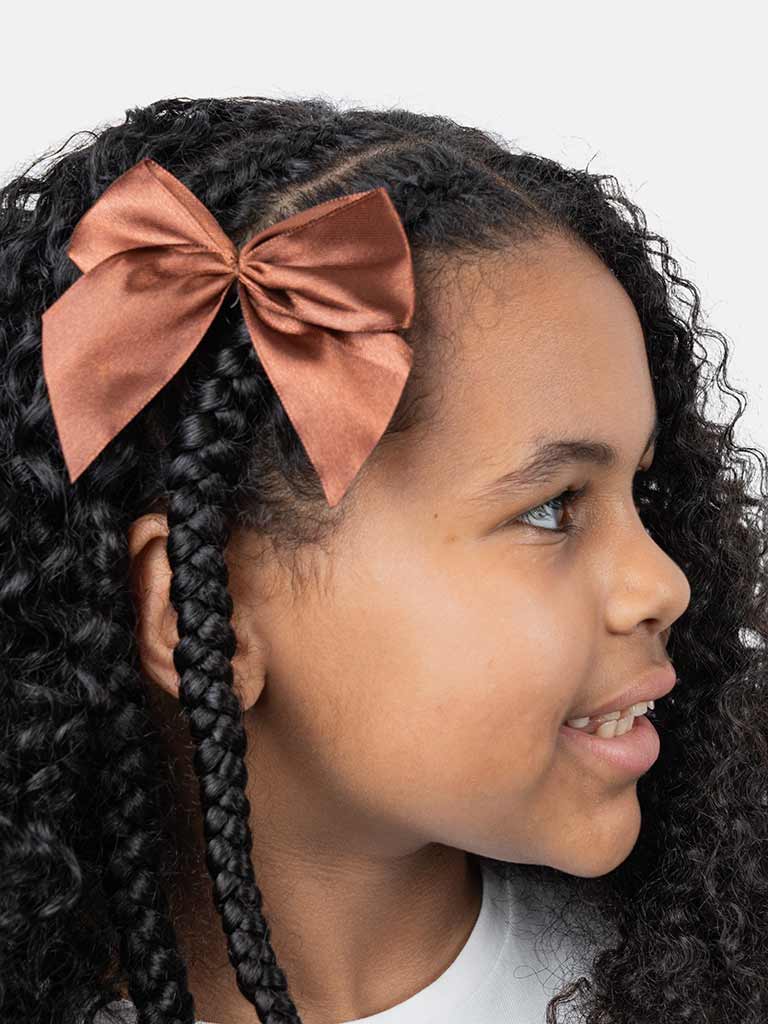 Baby Girl Vibrant Satin Bow Hairclip-Brown