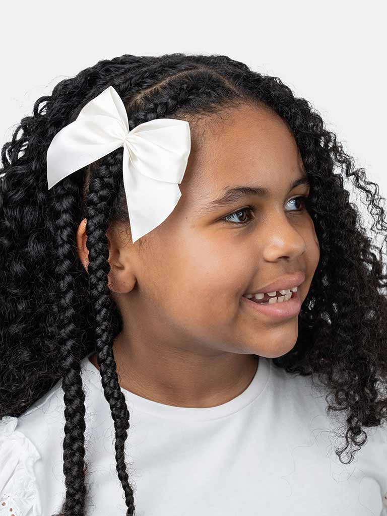Baby Girl Vibrant Satin Bow Hairclip-Cream/Ivory